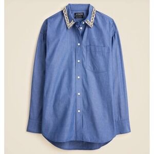 J.Crew Étienne Oversized Fit Button Down Beaded Collar Chambray Blue S CP752